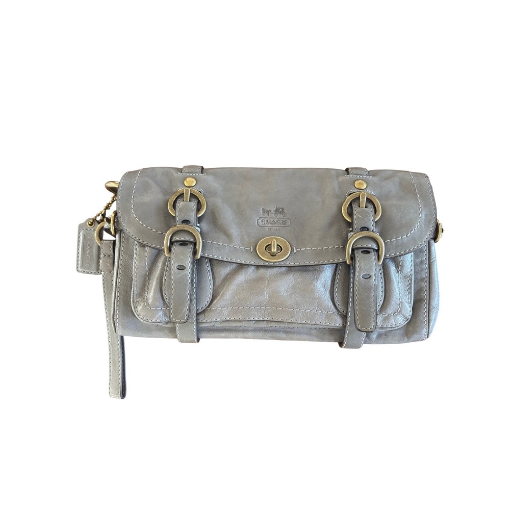 Coach Parker Grey Leather Wristlet Clutch Bag E0893-12707 Vintage Y2K Brass
